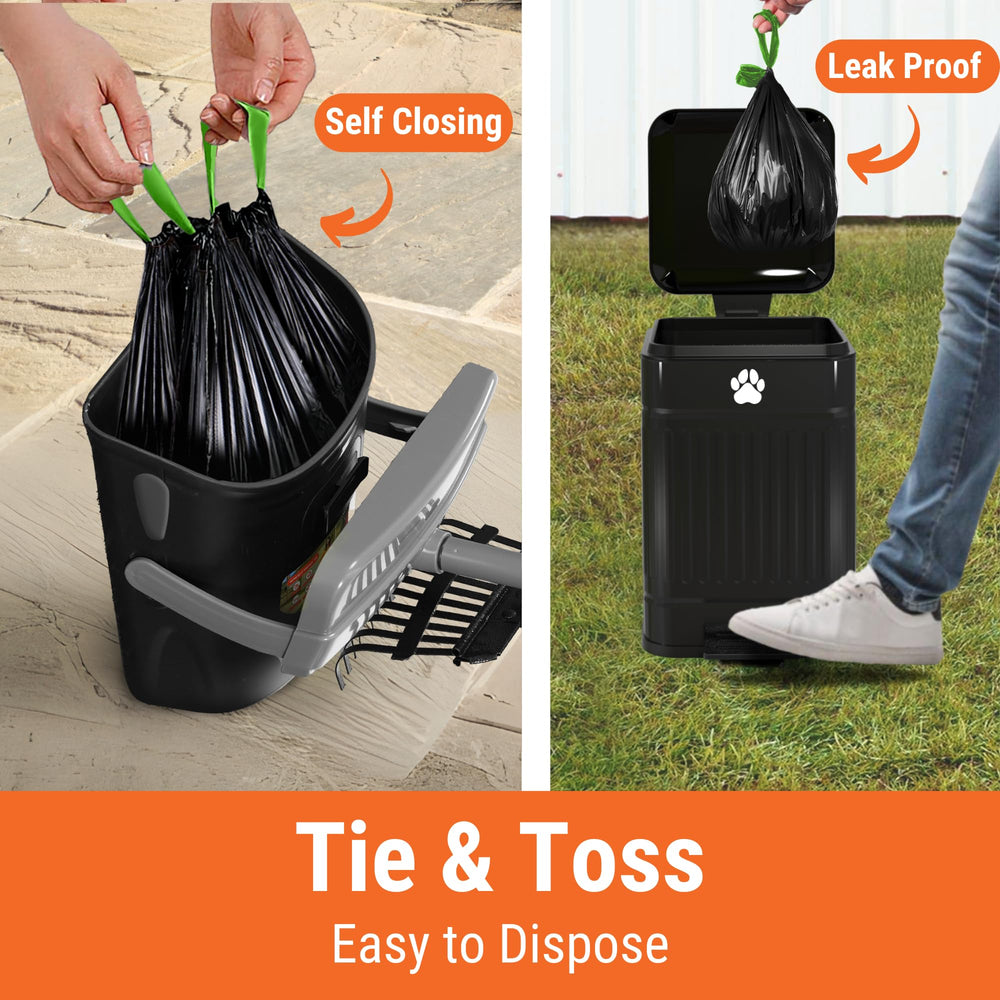 Pupzle bag attachment simplifies disposal with 20-drawstring bags included.