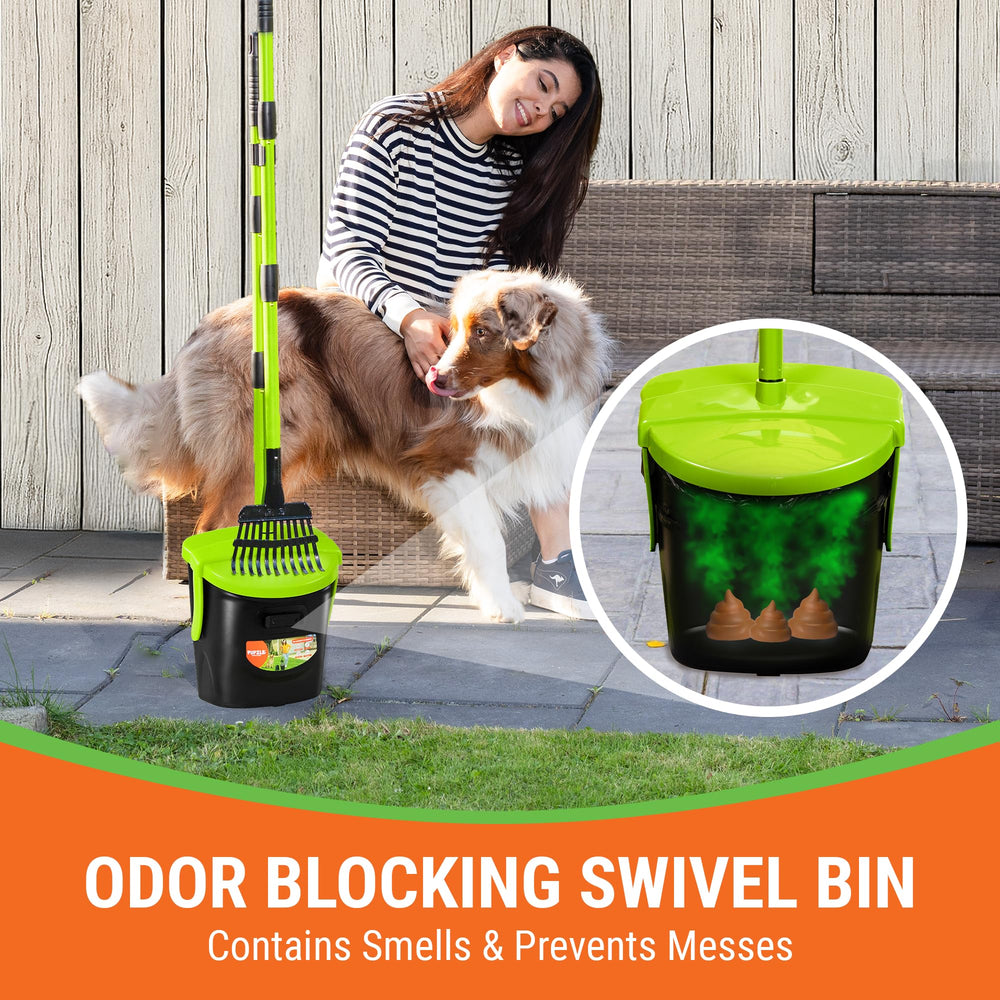 Pupzle odor-blocking swivel lid keeps yard smelling fresh.