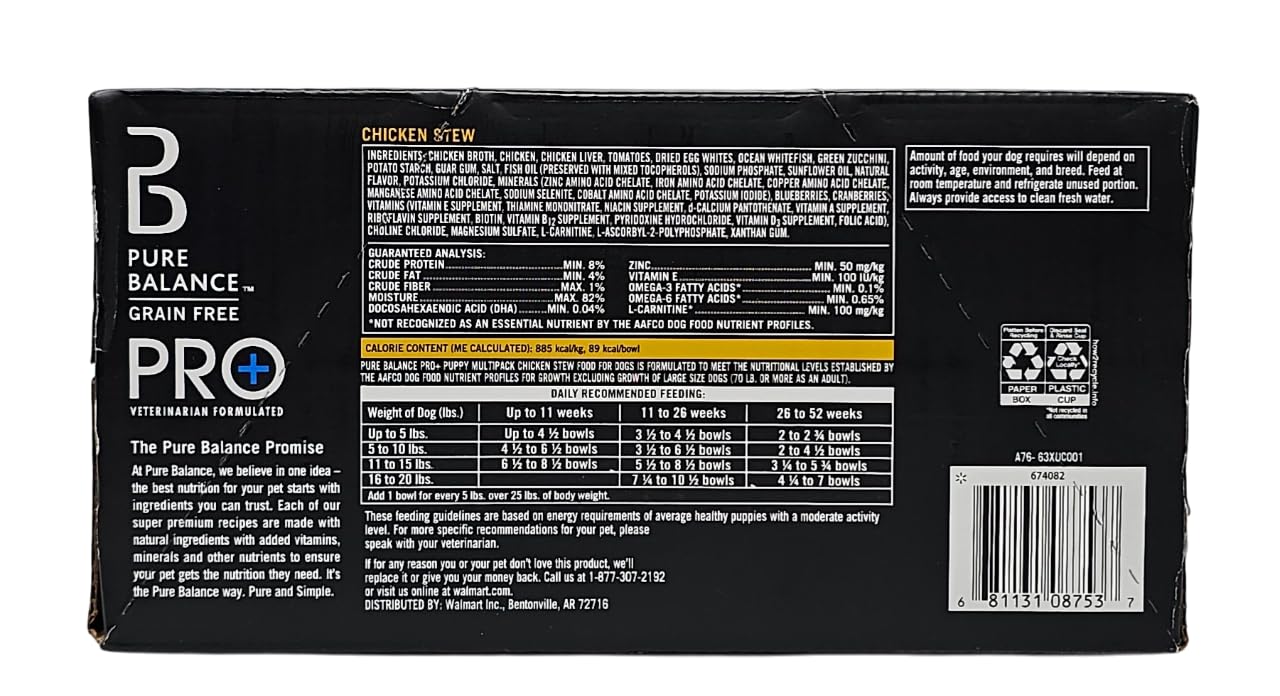Pure Balance Pro+ Puppy Chicken Stew ingredient-closeup highlights real chicken and stew texture.