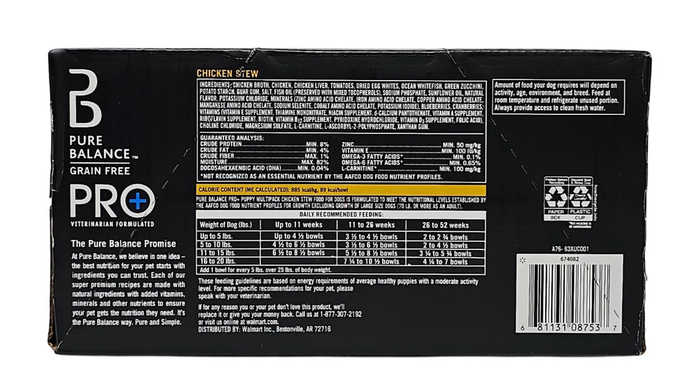 Pure Balance Pro+ Puppy Chicken Stew ingredient-closeup highlights real chicken and stew texture.