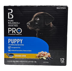 Pure Balance Pro+ Puppy Chicken Stew box and containers ready for multi-pet households.