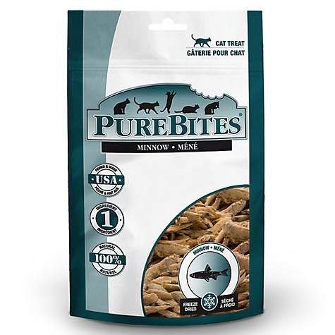 Pure Bite Minnow freeze-dried cat treat pack front, two-pack convenience.