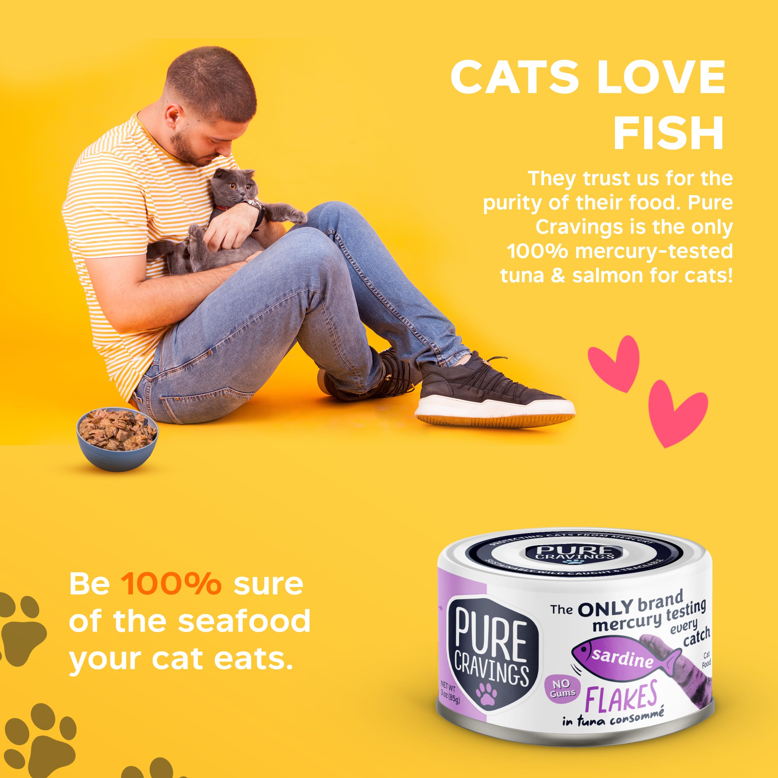 Pure Cravings Sardine Flakes in Tuna Consommé omega-3 benefits highlighted for healthy coats.