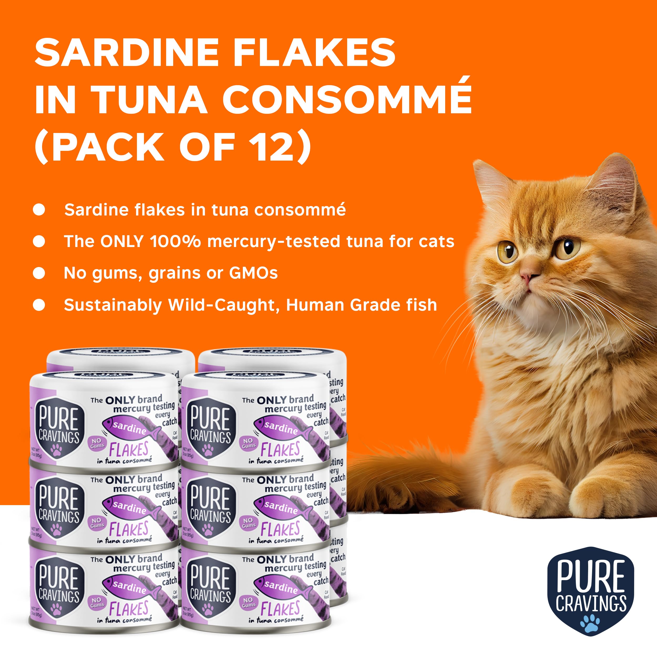 Pure Cravings Sardine Flakes in Tuna Consommé open can showcases moist protein for daily meals.