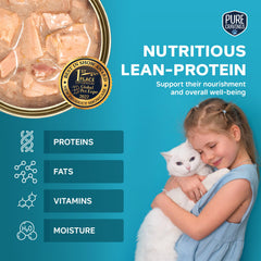 Pure Cravings Sardine Flakes in Tuna Consommé texture closeup emphasizes flaky fish in broth for seafood-loving cats.