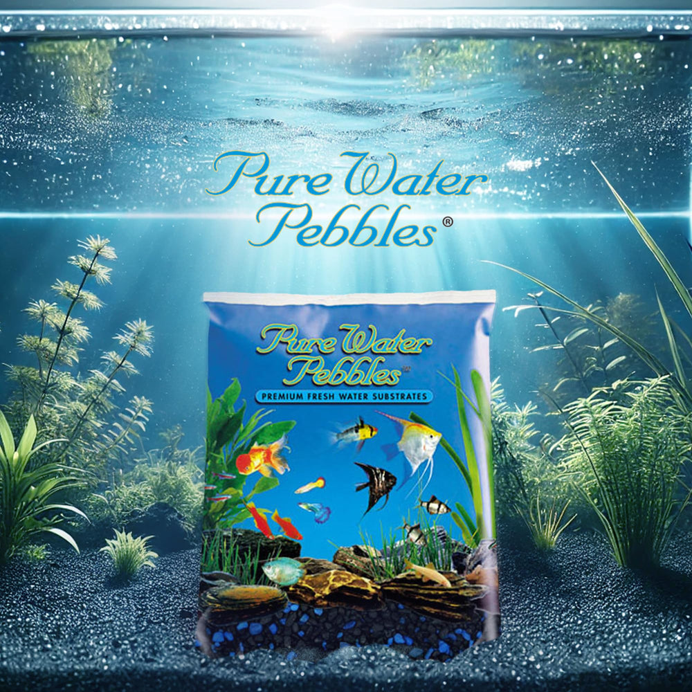 Pure Water Pebbles Midnight Glo gravel pond-edge—subtle glow enhances pond features.