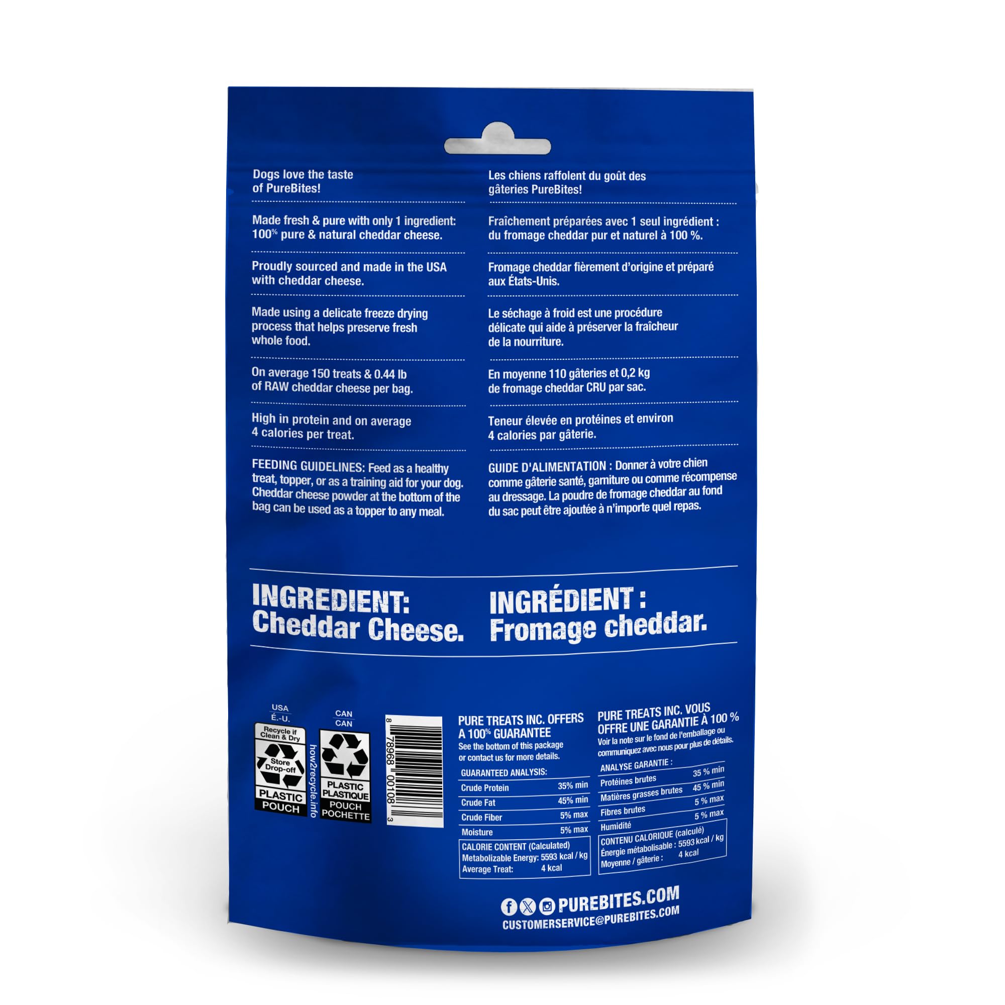 PureBites 100-percent cheddar cheese image highlights single-ingredient protein for training rewards