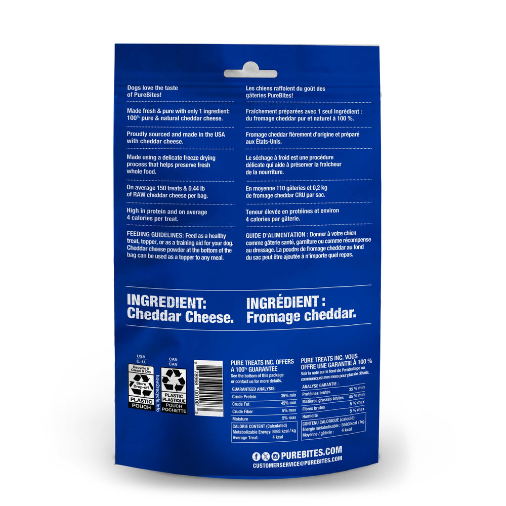 PureBites 100-percent cheddar cheese image highlights single-ingredient protein for training rewards