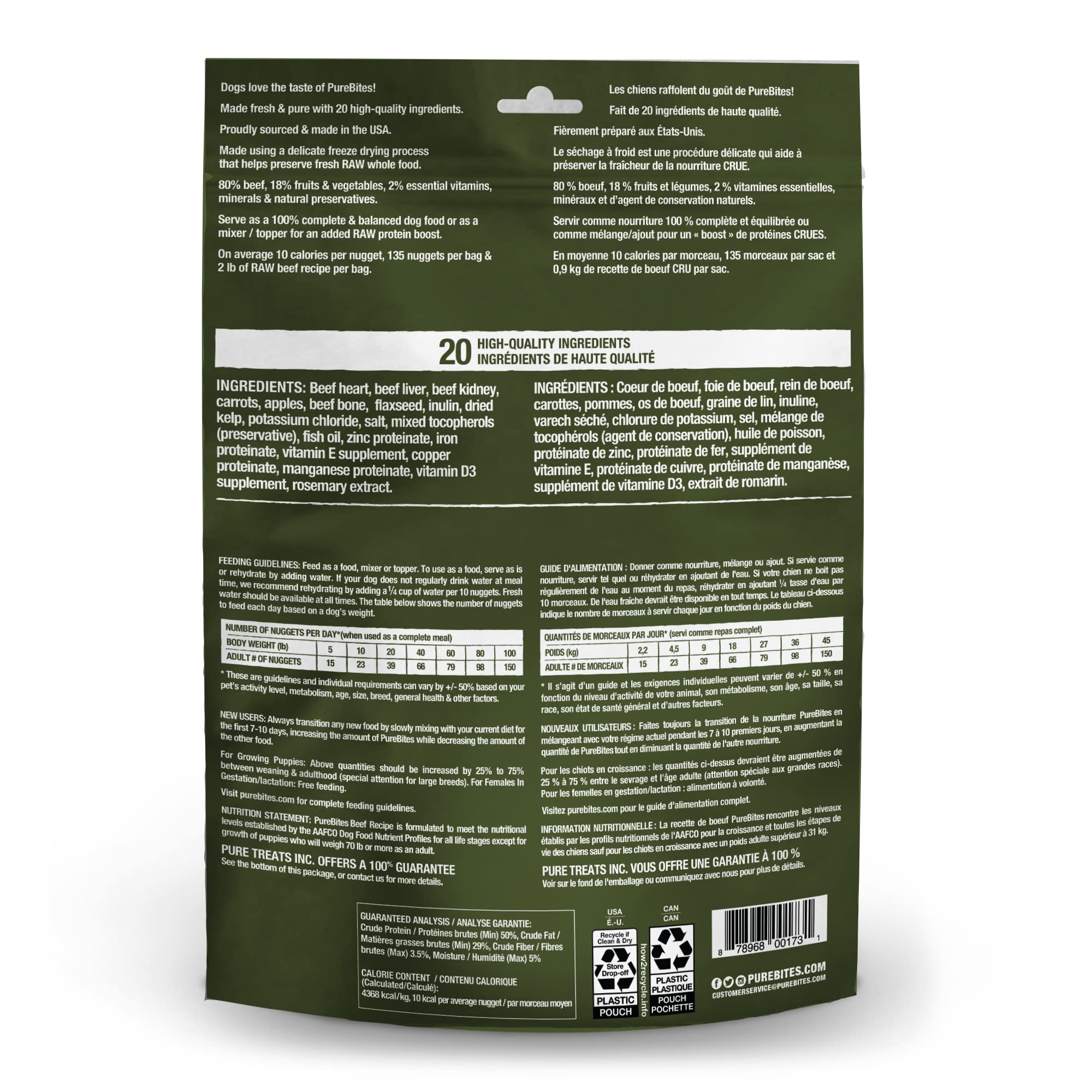 PureBites beef freeze-dried dog food in bowl suggests complete meal or topper