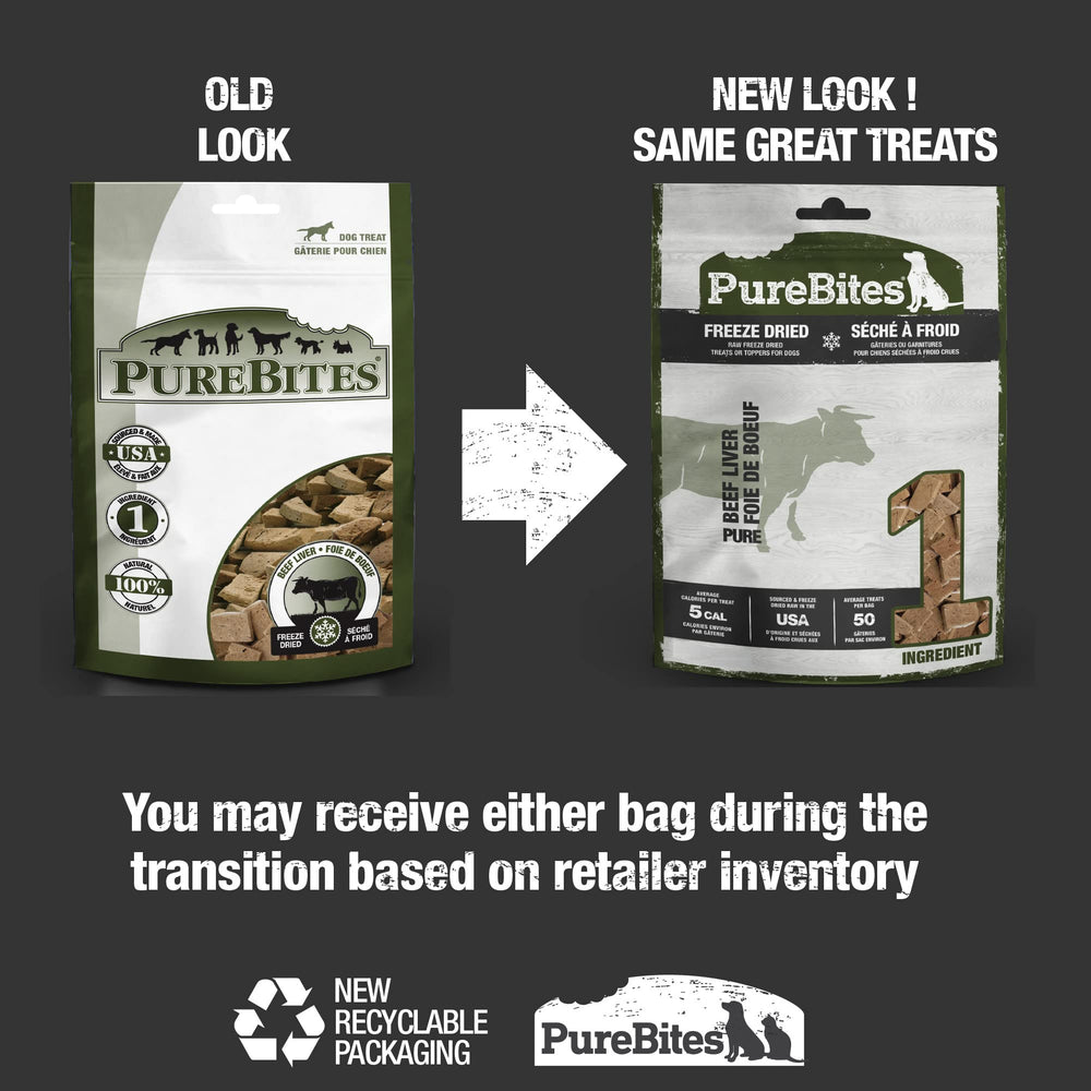 PureBites beef freeze-dried dog treat closeup bites—crisp and tasty