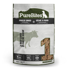 PureBites beef freeze-dried treats bag front shows single-ingredient quality