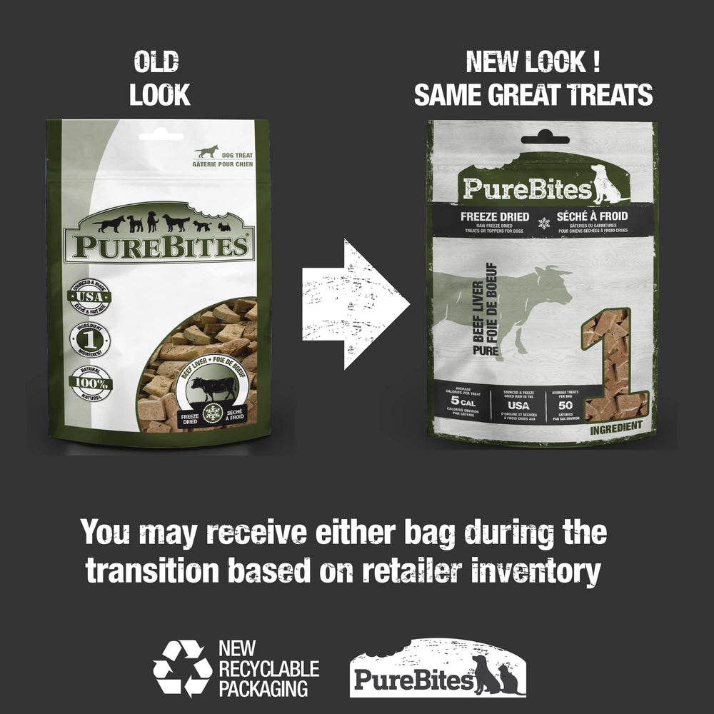 PureBites Beef Freeze Dried Treats label closeup shows USA-sourced beef liver