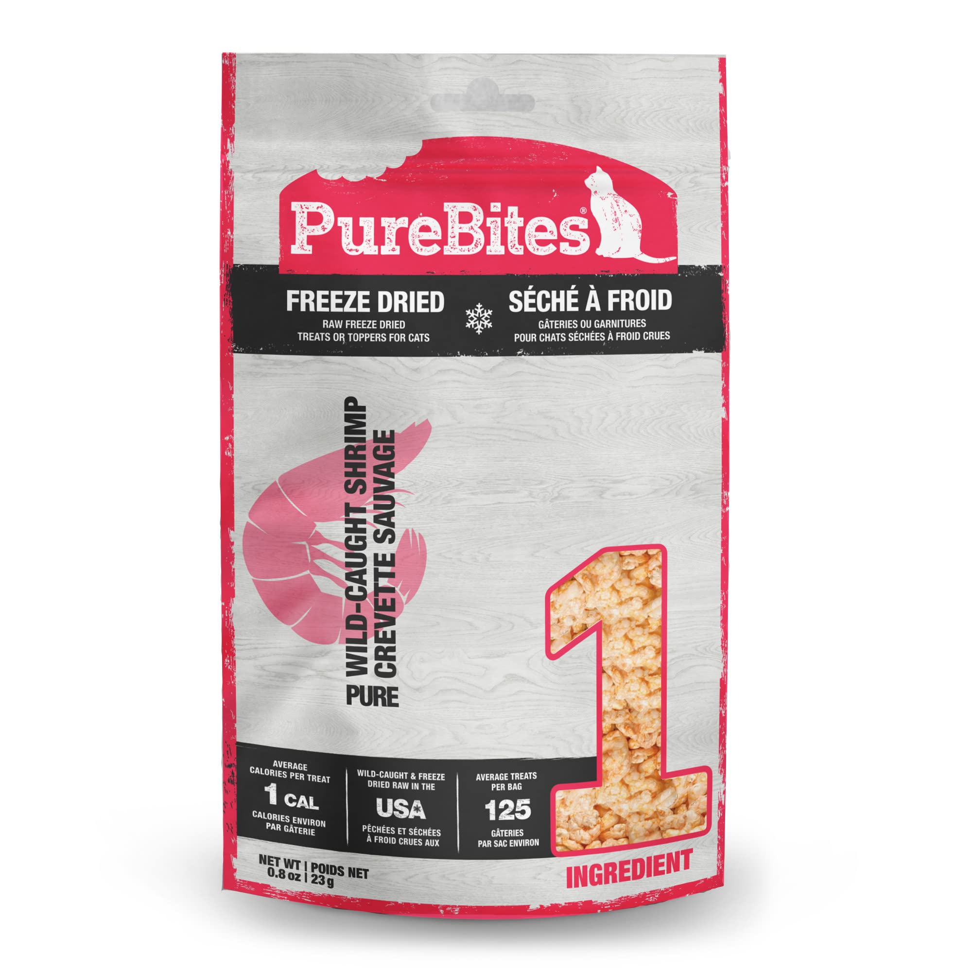 PureBites Camarón deshidratado para gatos, snack natural con proteína alta.