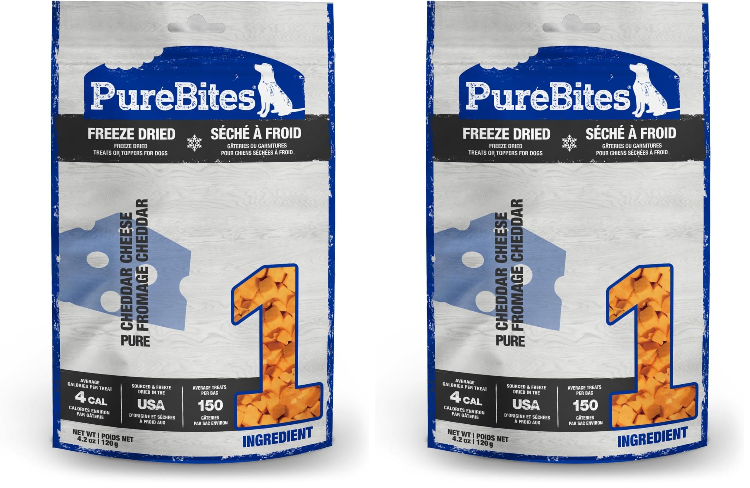 PureBites cheese-freeze-dried-dog-treats image shows 1-ingredient cheddar for training rewards