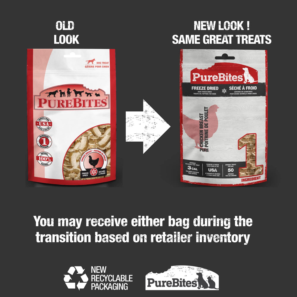 PureBites chicken breast close-up highlights pure protein for canine nutrition.