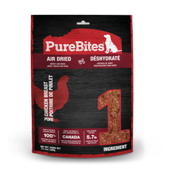 PureBites Chicken Jerky bag close-up highlighting single-ingredient protein for dogs.