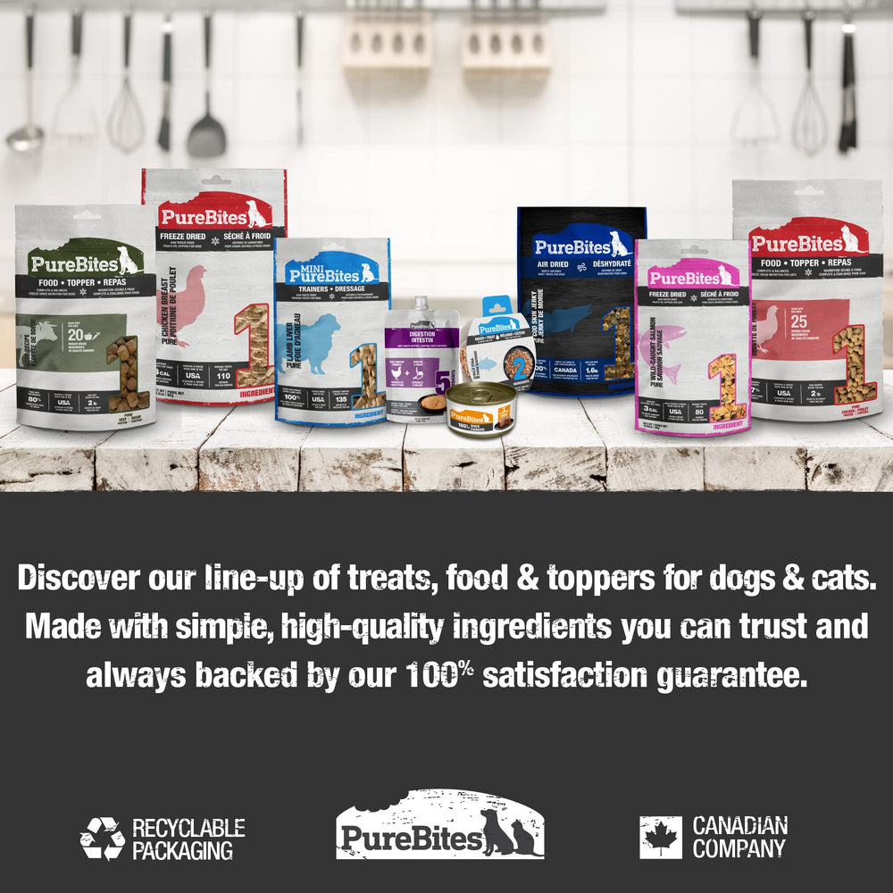 PureBites delightfully enjoyed by dogs in a close-up feeding moment.