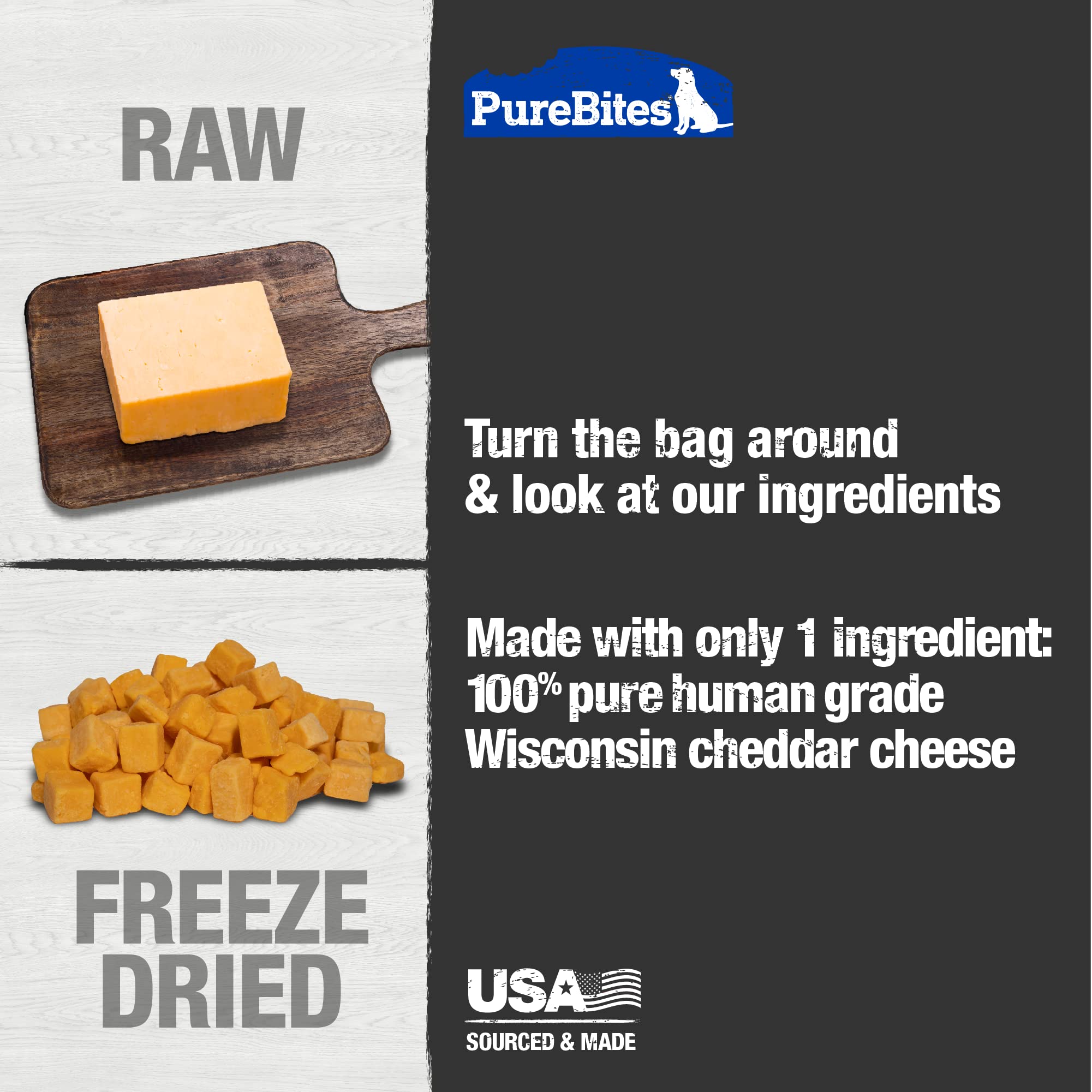 PureBites freeze-drying USA process image preserves RAW cheese for tasty toppers