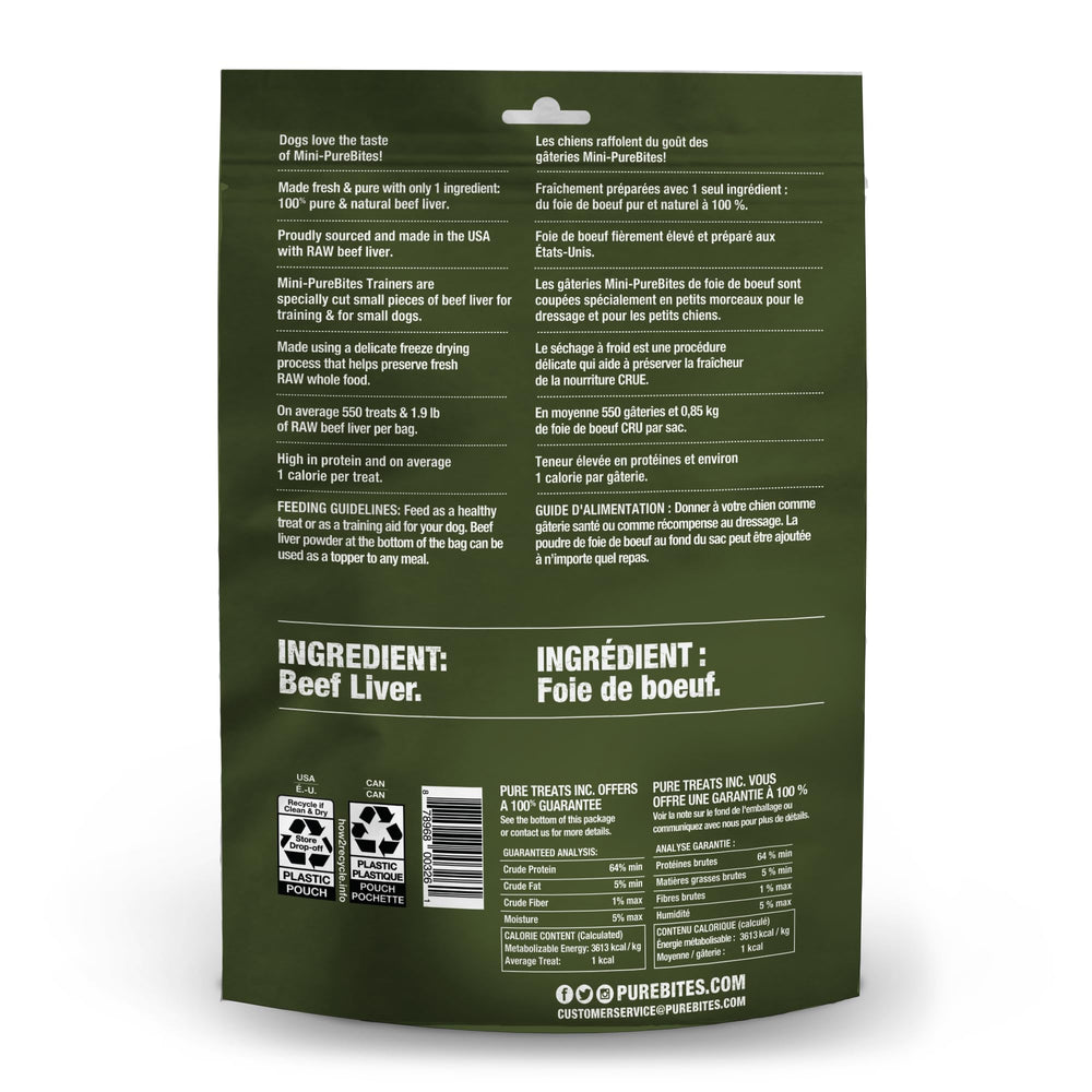 PureBites Mini Beef Freeze-Dried Dog Treats held in hand, perfect portable snack.