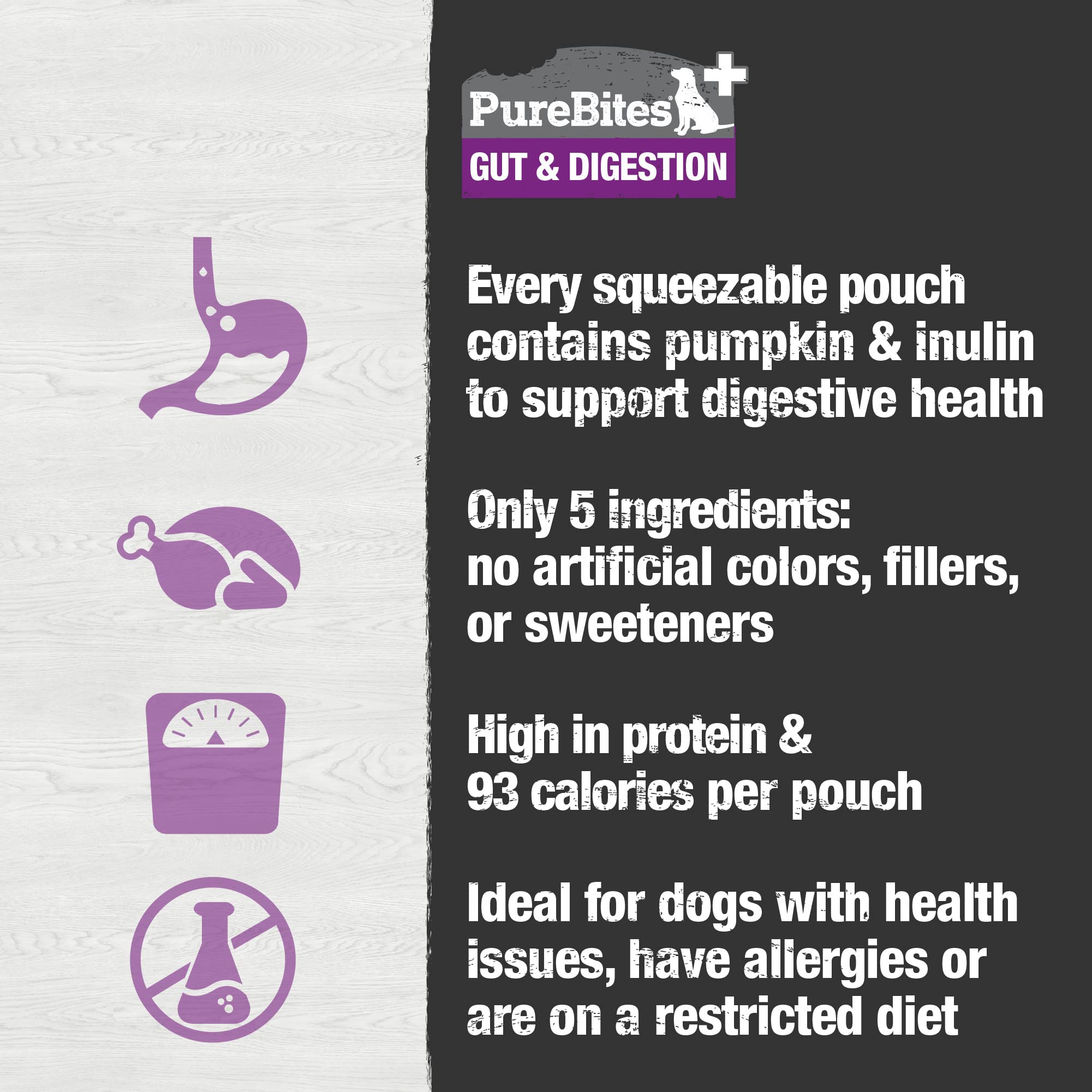 PureBites Plus Squeezables case-of-15 packaging ready for easy mealtime routines.