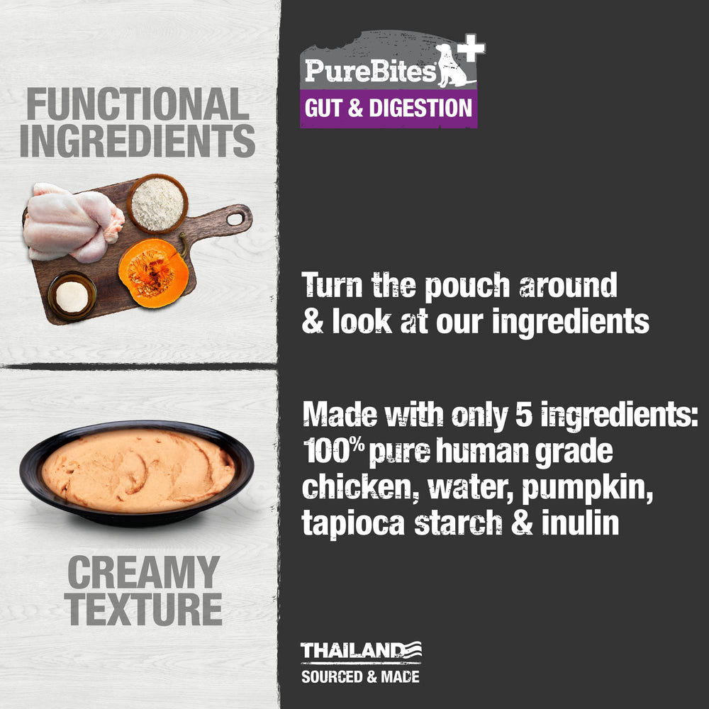 PureBites Plus Squeezables texture close-up shows soft, squeezable dog treat for easy dosing.