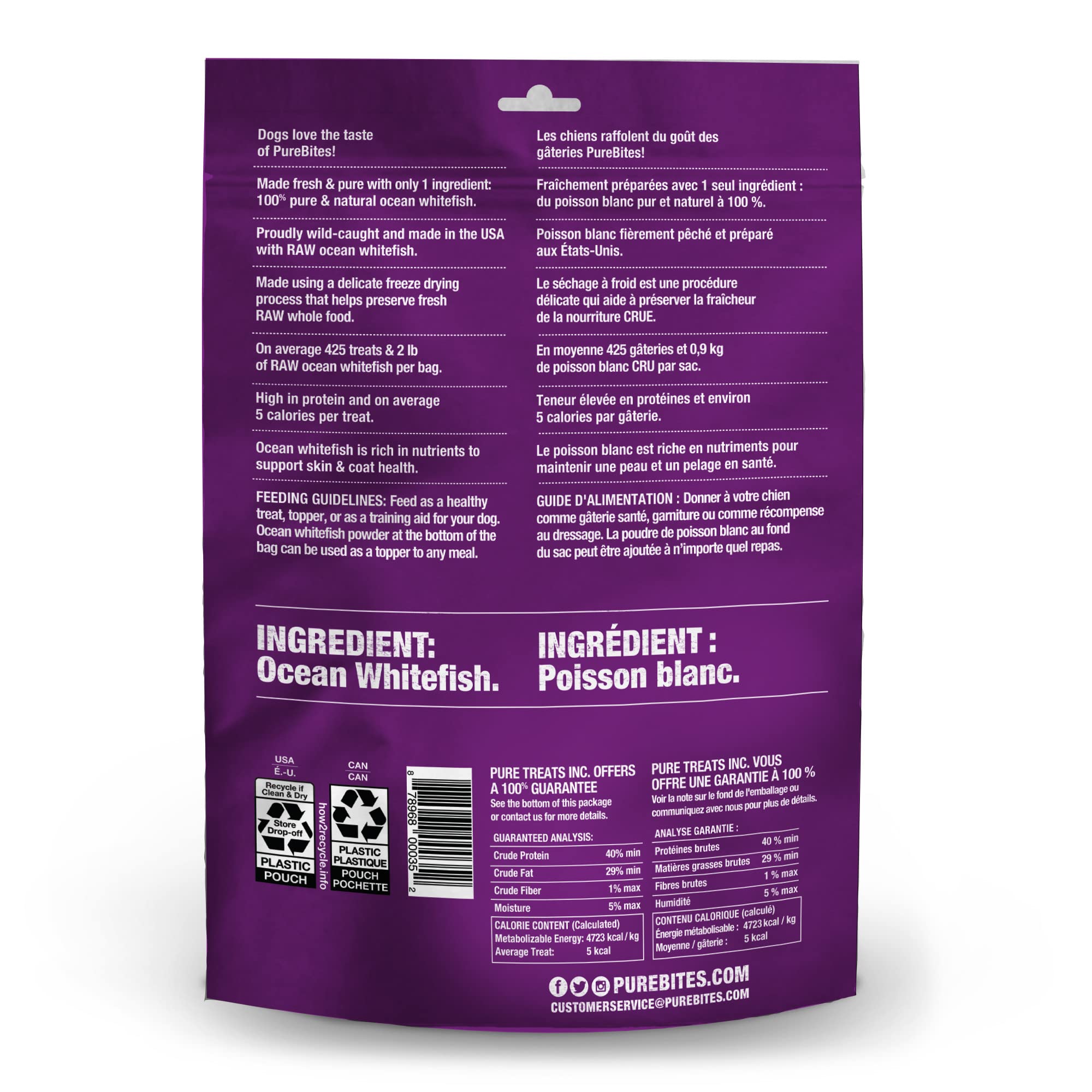 PureBites Whitefish Freeze-Dried Treats close-up texture—airy, crisp bite