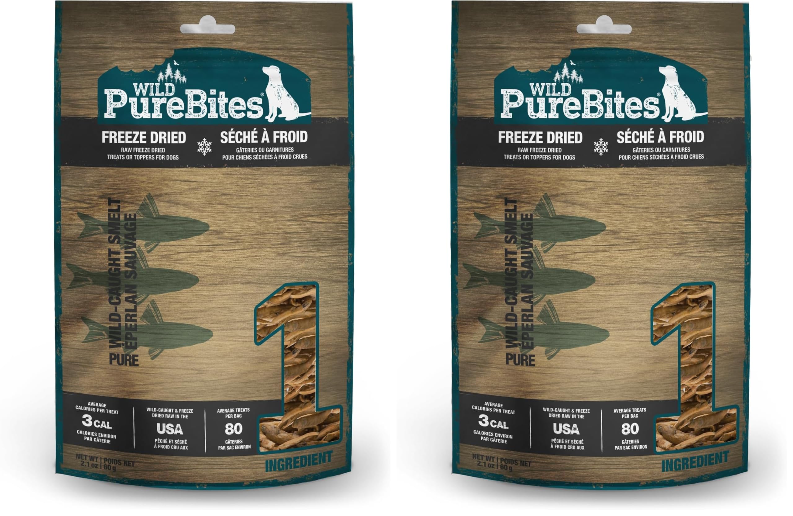 PureBites Wild Smelt freeze-dried treats pack-2oz front view highlights protein-packed snack