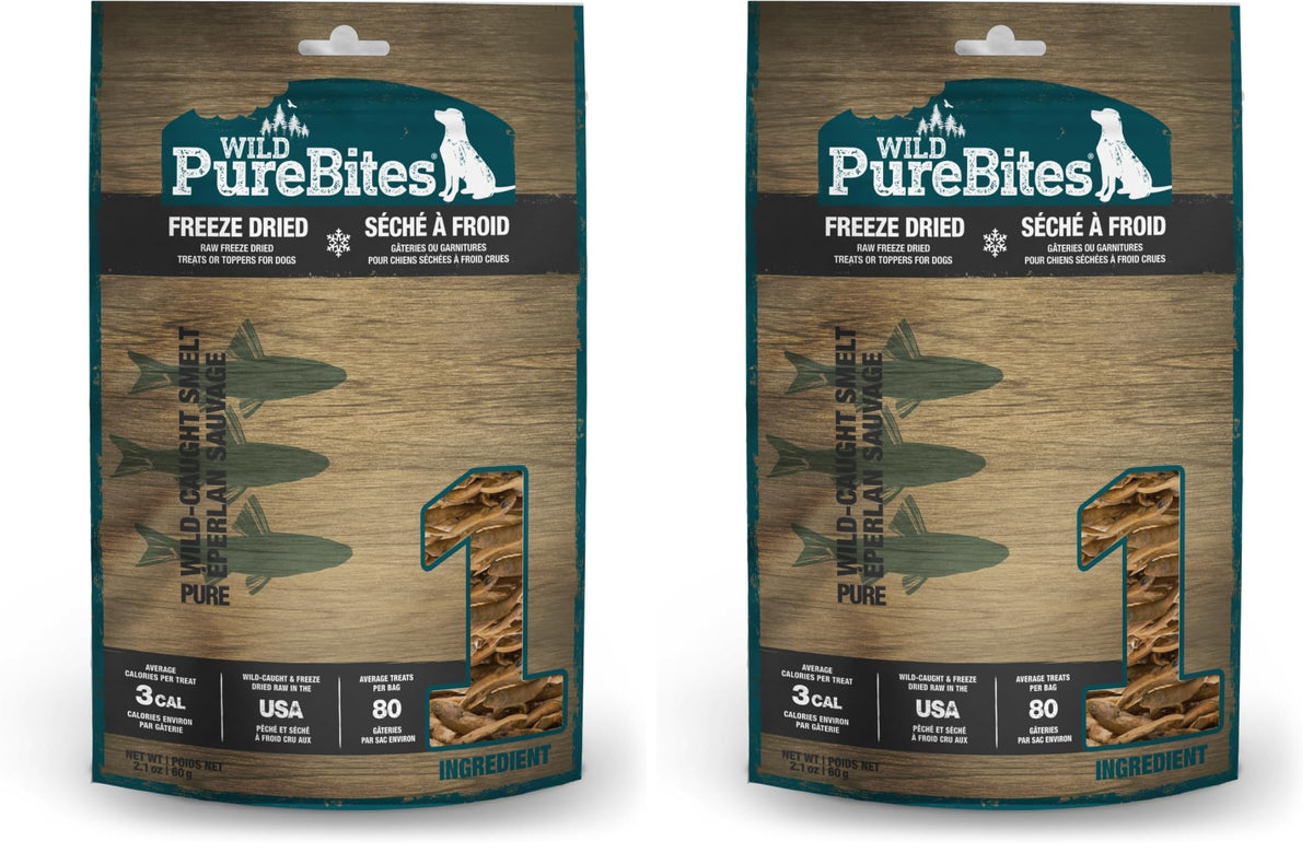 PureBites Wild Smelt freeze-dried treats pack-2oz front view highlights protein-packed snack