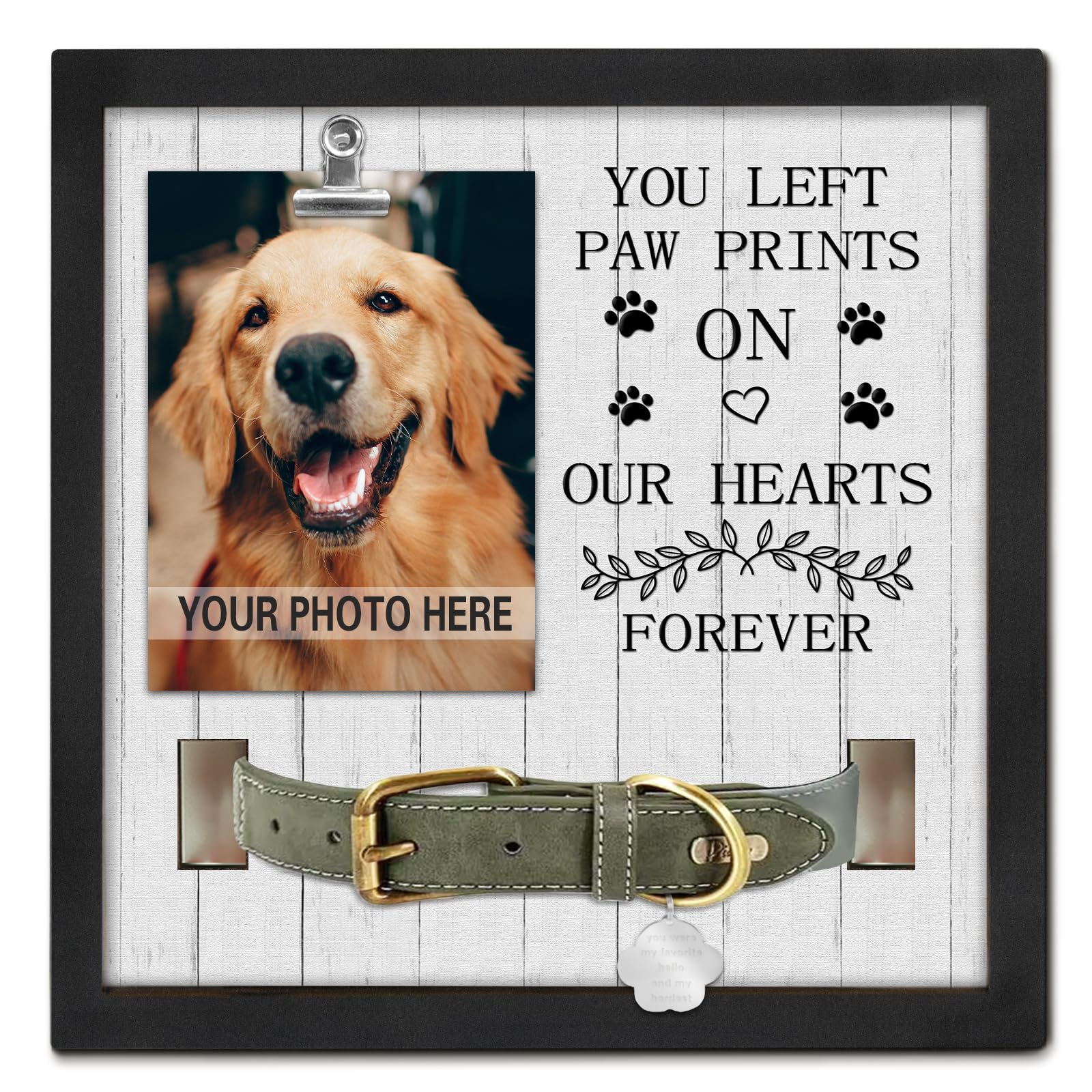 PureFly pet memorial frame close-up shows paw-prints engraving for lasting remembrance.