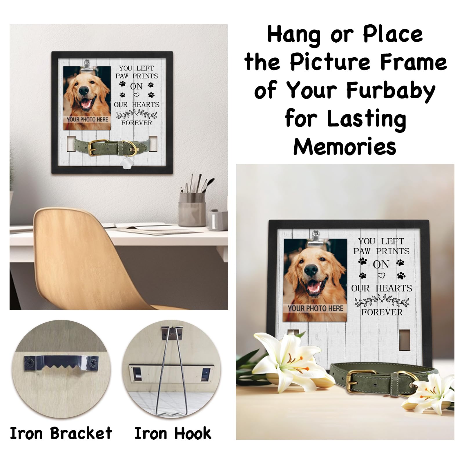 PureFly pet memorial frame capturing cat memory with paw-prints accent and warm home display.