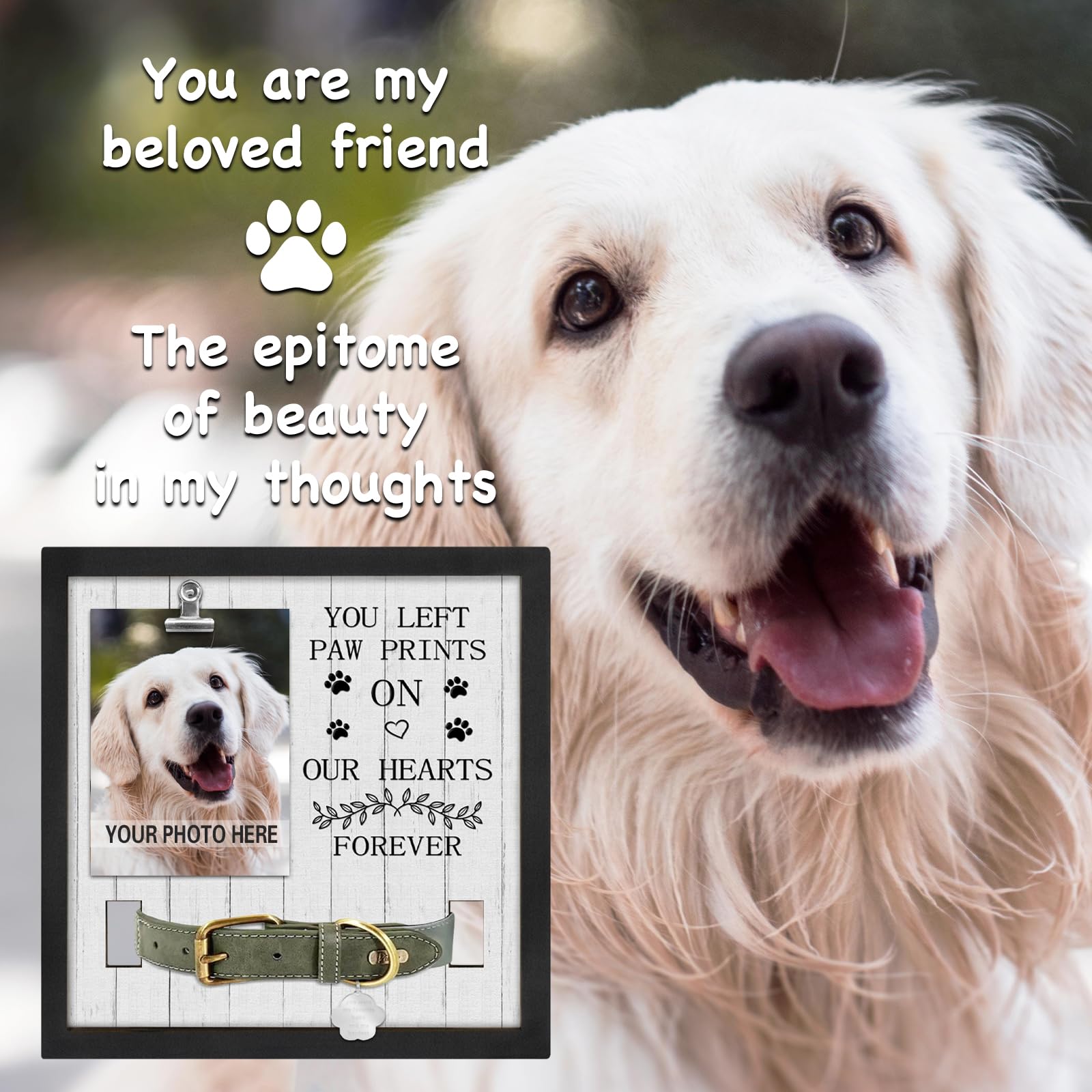 PureFly memorial frame with dog paw prints emphasizes a keepsake for cherished memories.