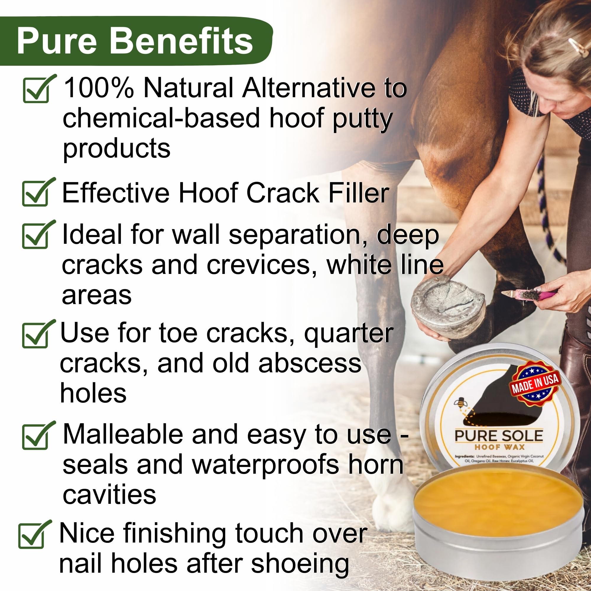 Applying Pure Sole Hoof Wax to a hoof for a smooth protective layer.
