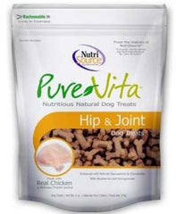 PureVita blueberries-pomegranate dog treats label closeup; antioxidant-rich ingredients for daily snacking.
