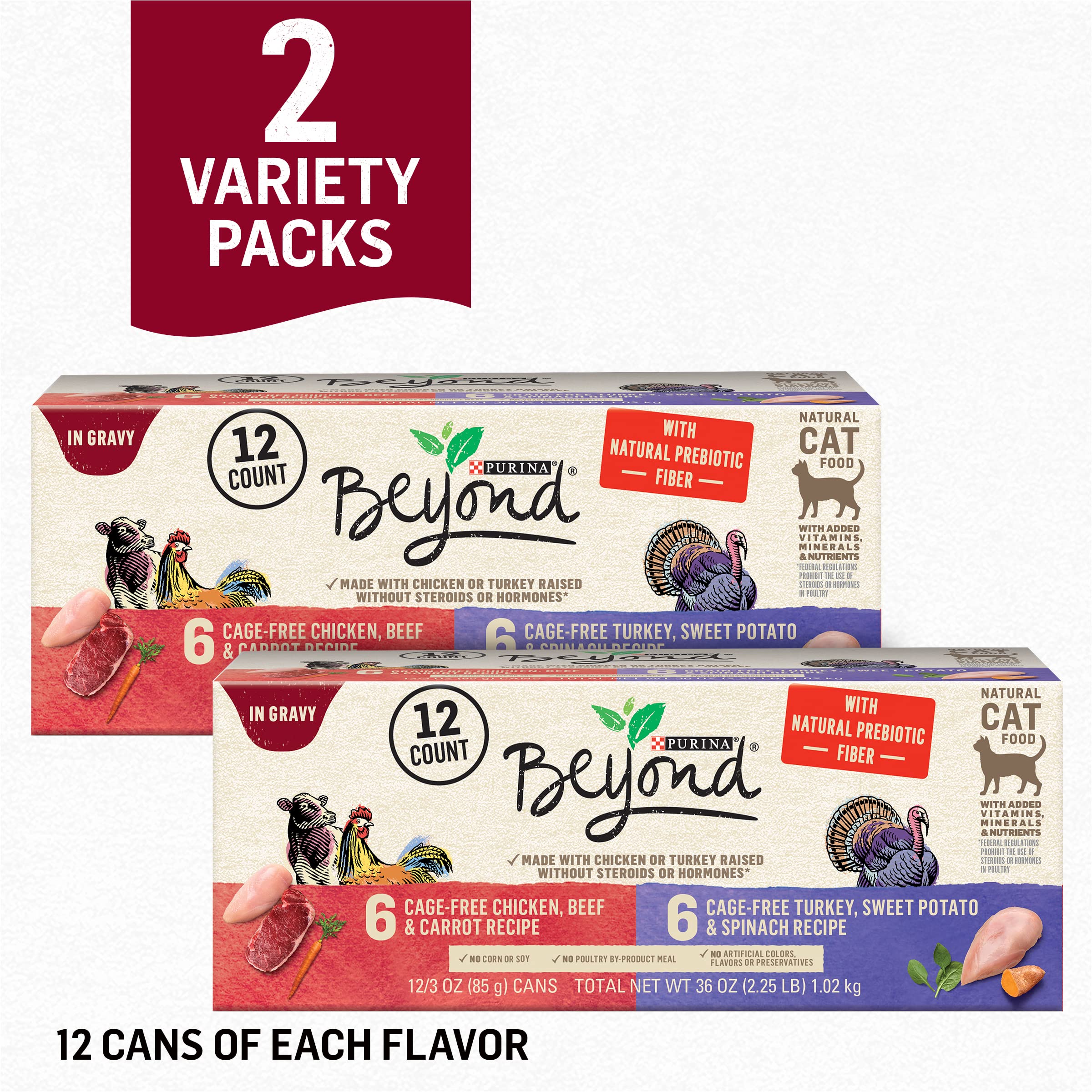 Purina Beyond gravy cat-food closeup with chicken accents emphasizes natural nutrition.