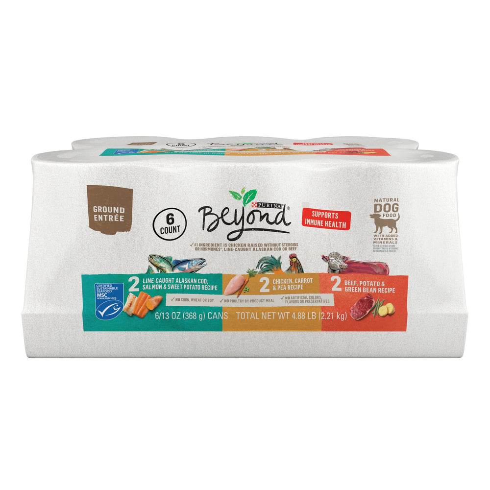 Purina Beyond Ground Entree beef 13oz can for protein-rich grain-free meals.