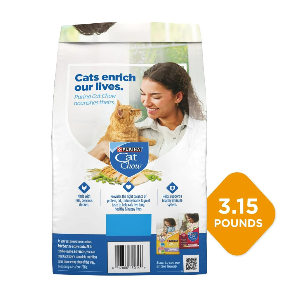Purina Cat Chow owner preparing a bowl for routine feeding.