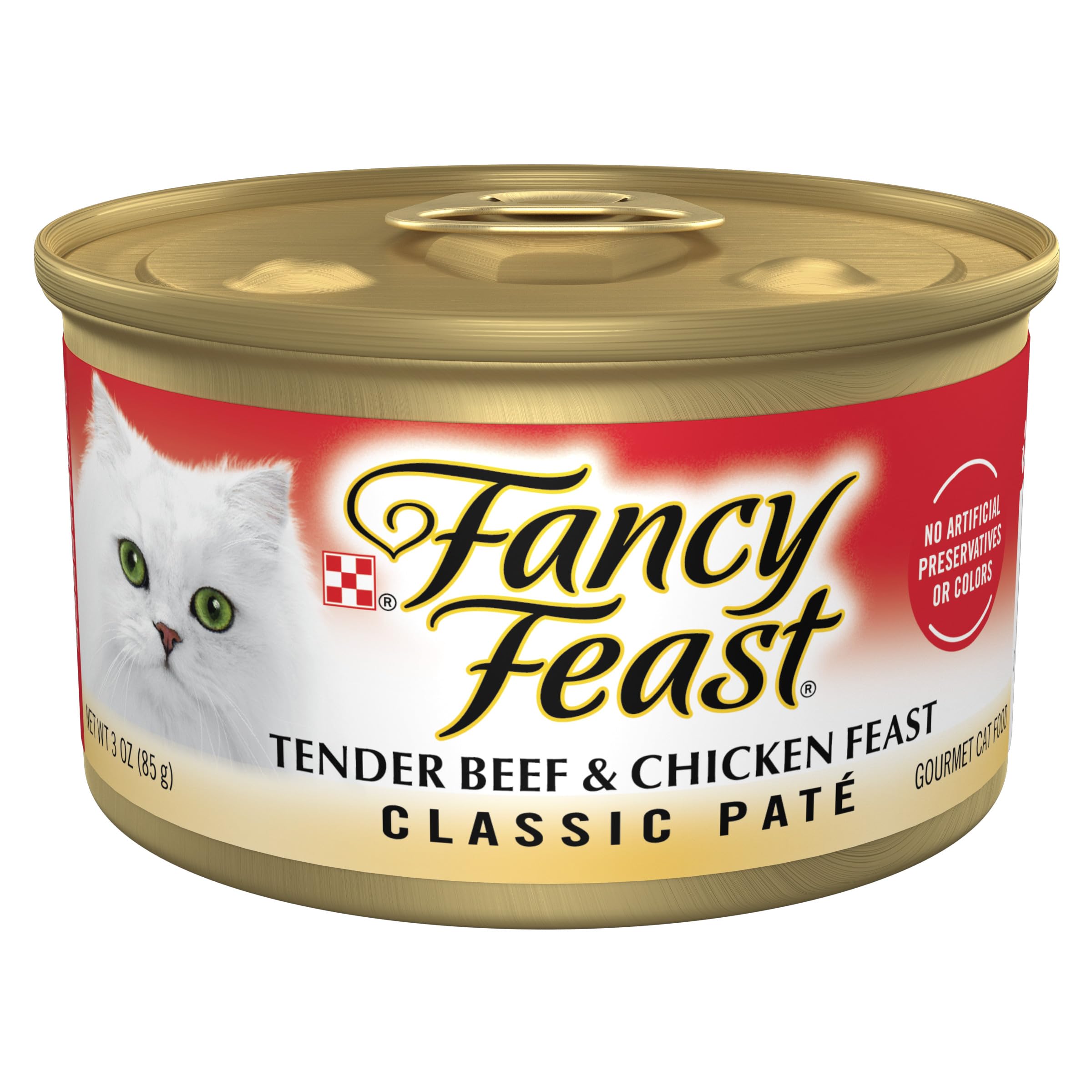 Purina Fancy Feast lata ternera y pollo en paté, sabor jugoso para gatos.