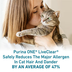 Purina ONE LiveClear dry kibble close-up demonstrates highly digestible ingredients for kittens.
