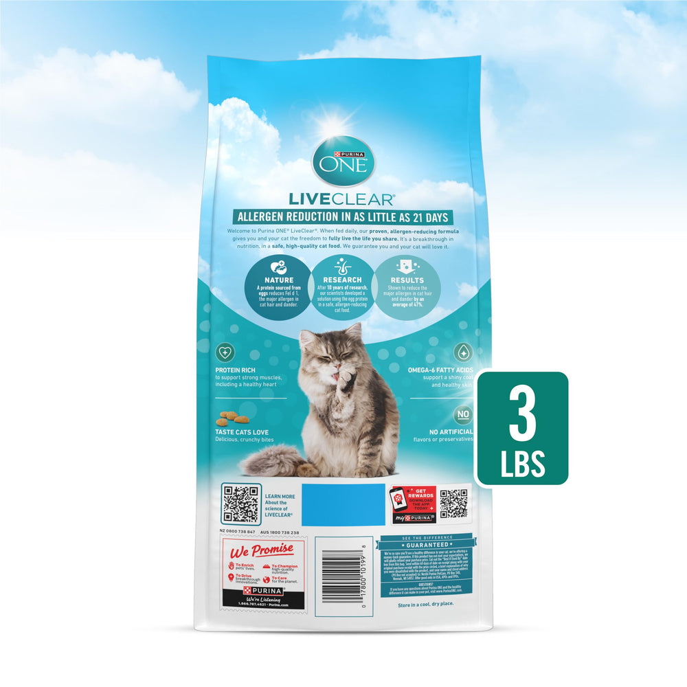 Purina ONE LiveClear omega-6 fatty acids support skin and coat health.