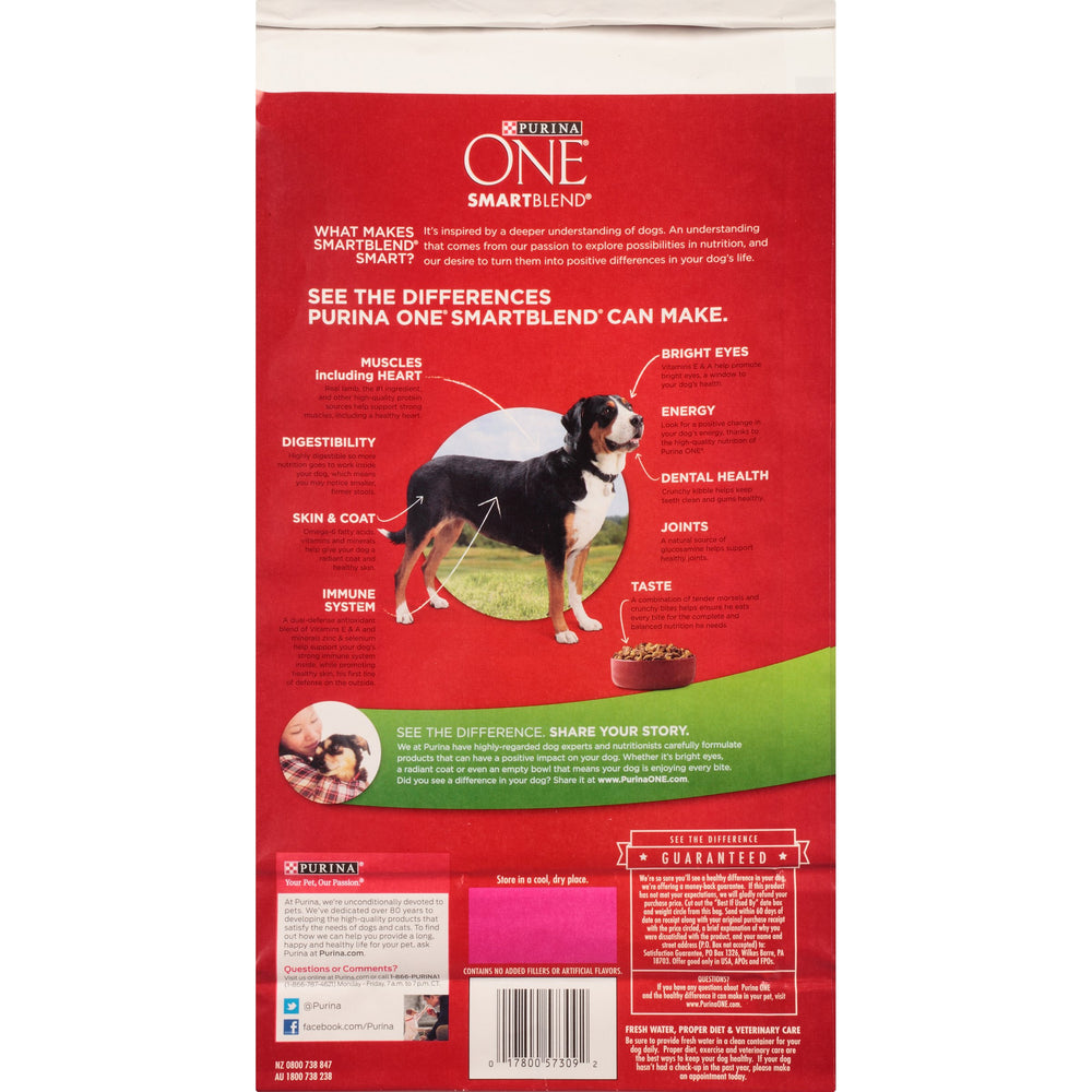 Purina One SmartBlend Lamb Rice bites close-up shows tender morsels and texture