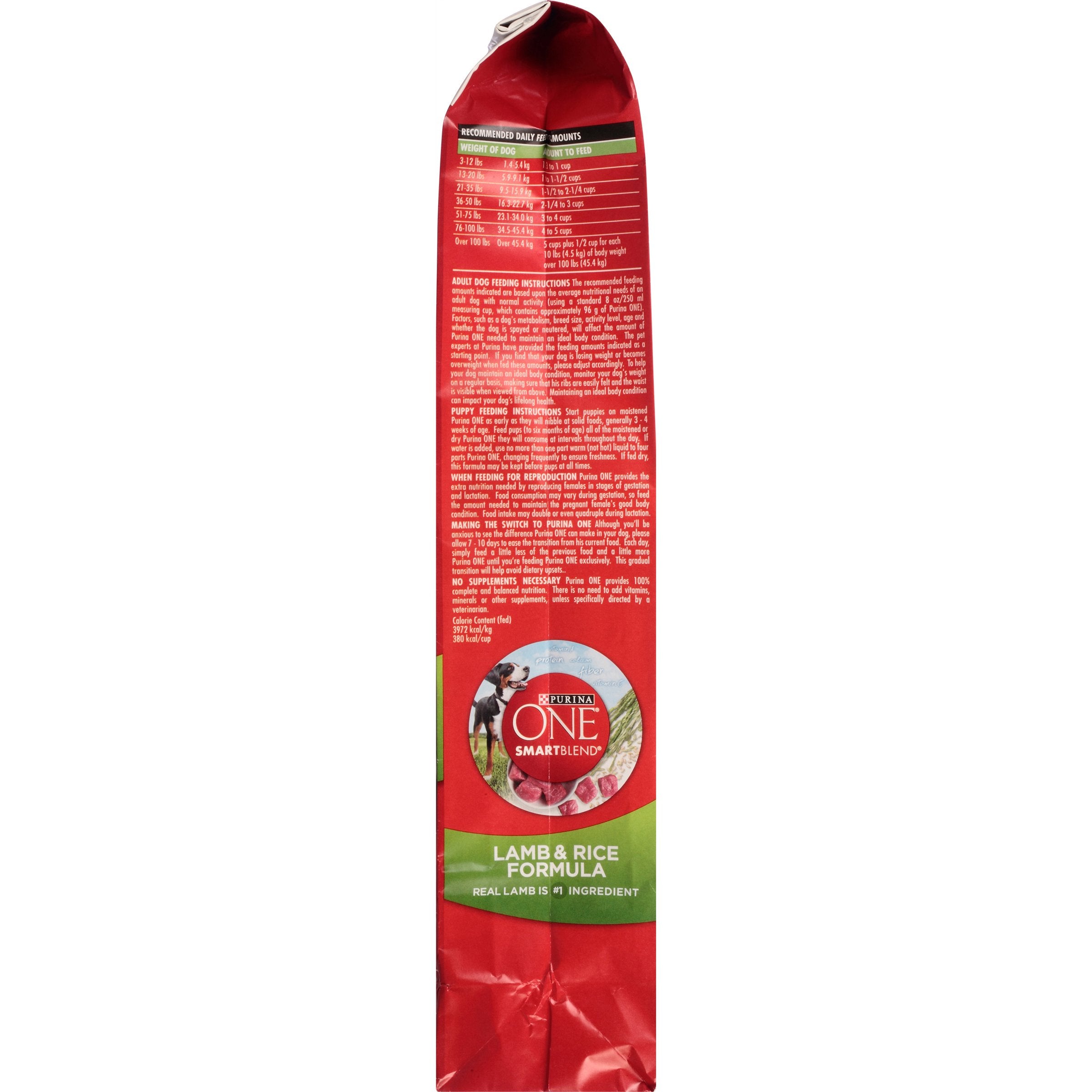 Purina One SmartBlend Lamb Rice ingredients close-up highlights real lamb and turkey