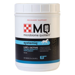 Purina Systemiq probiotic bottle supports steady gut flora in horses.