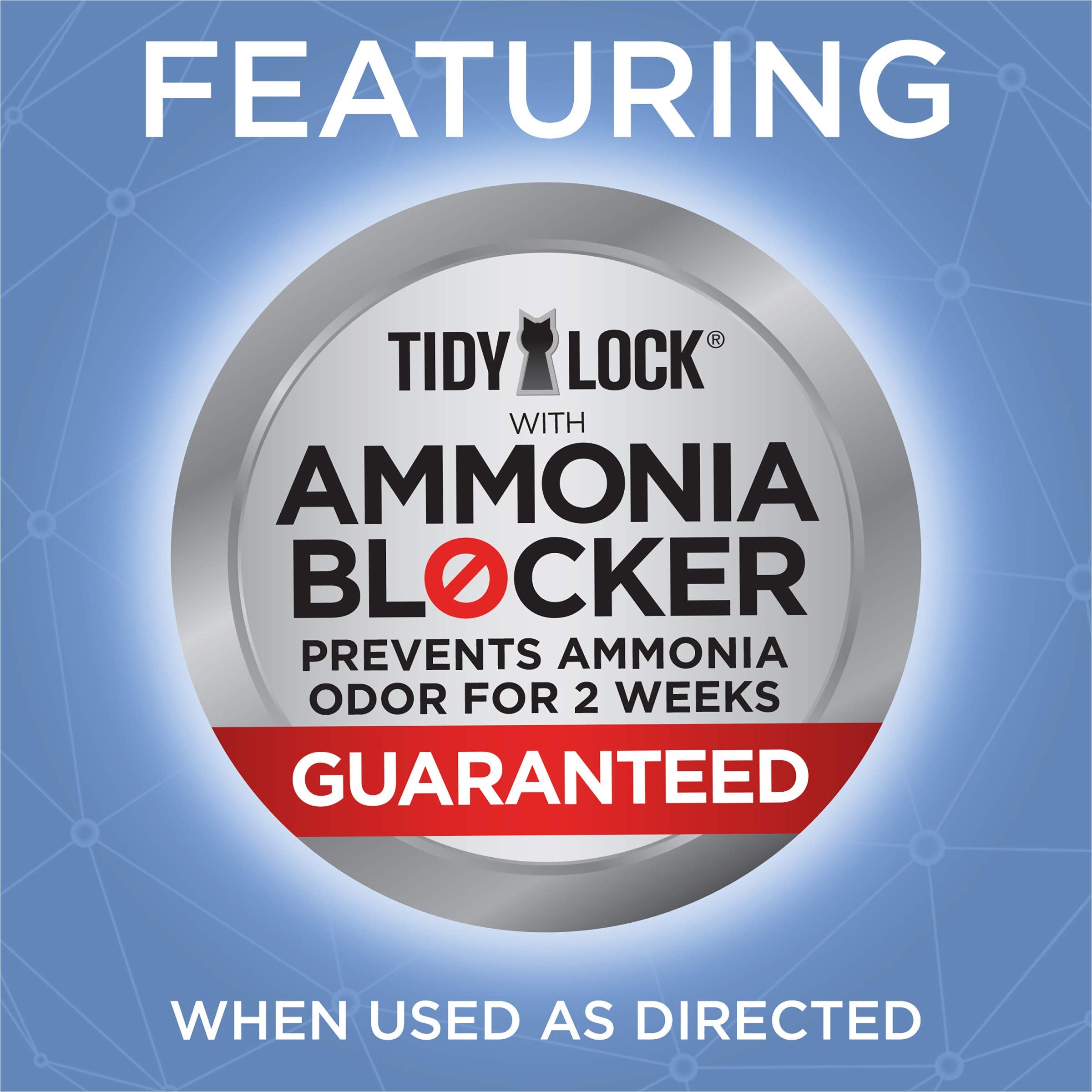 Purina Tidy Cats ammonia blocker graphic emphasizes odor control for weeks