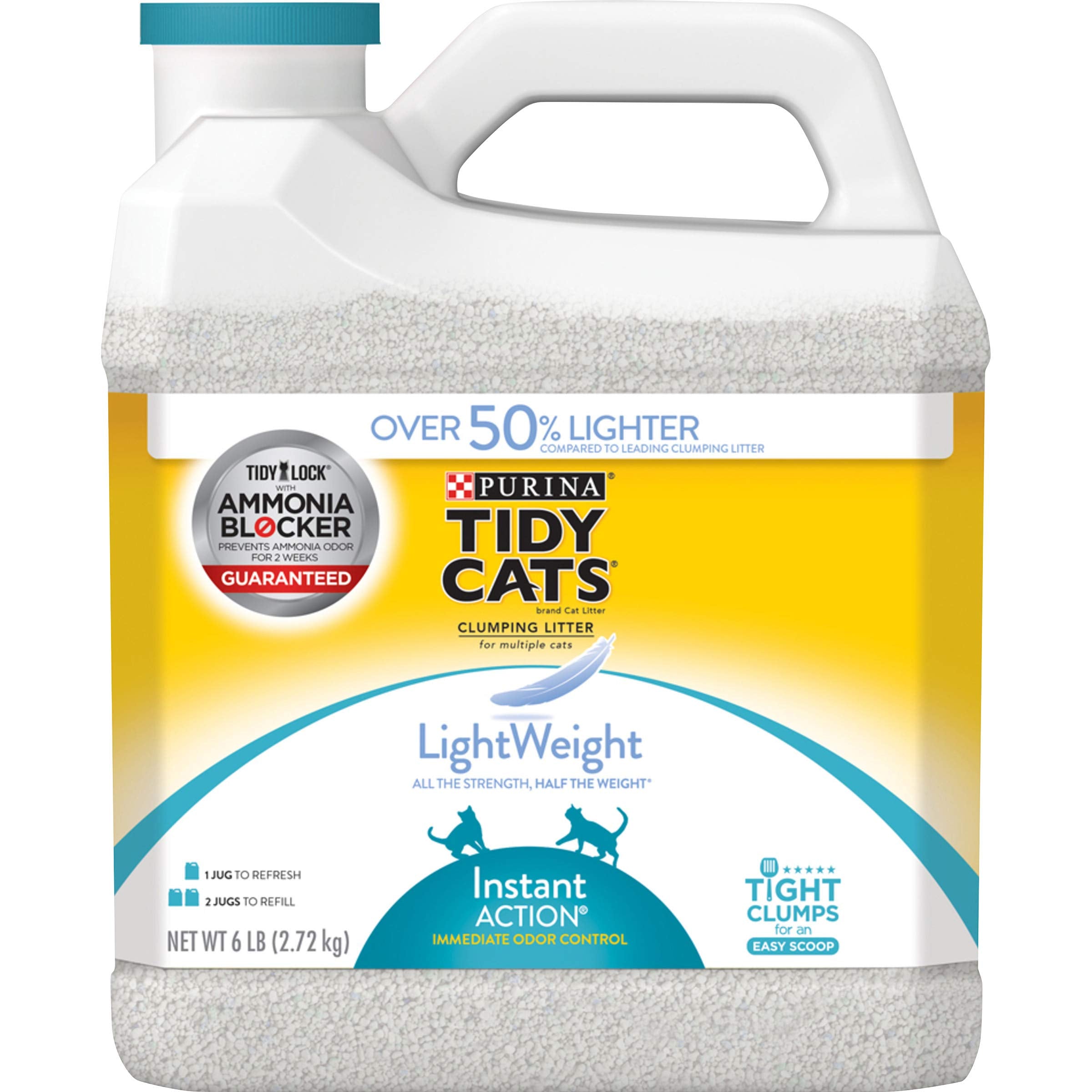 Purina Tidy Cats light-weight jug pour shows easy, mess-free handling and quick pour