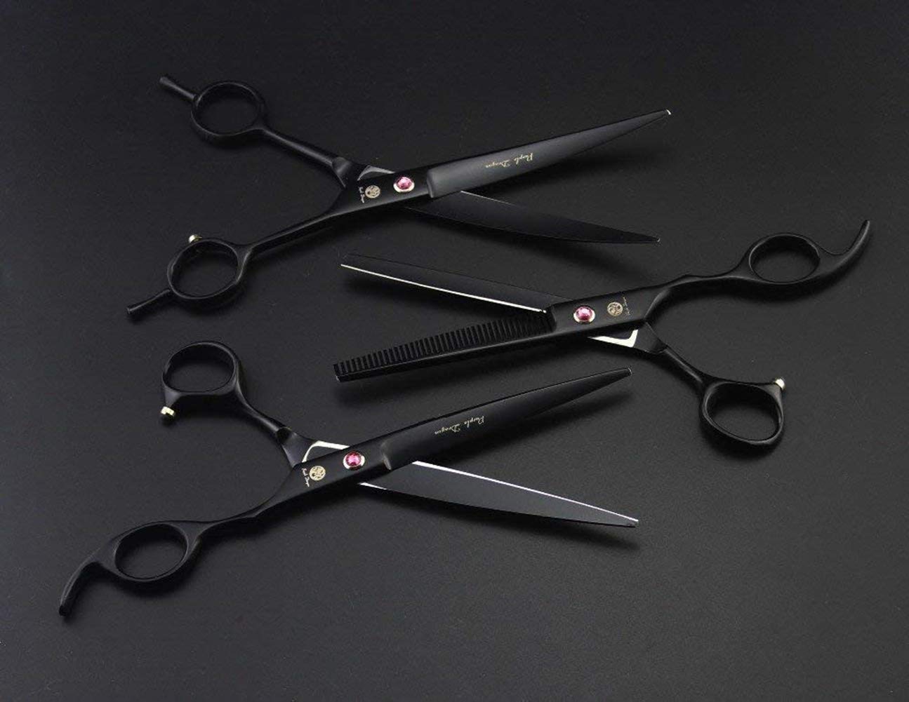 Purple Dragon 3pcs-packaging image shows the complete grooming set with three scissors.