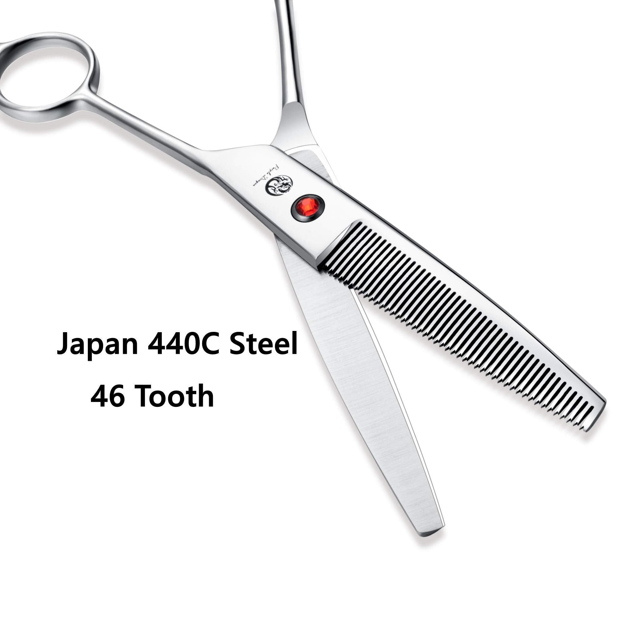 Purple Dragon thinning scissors with a sharp 45-degree blade for precise blends.