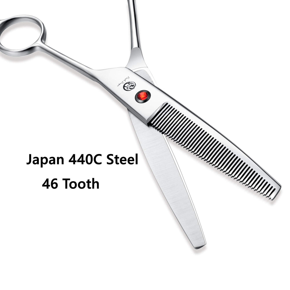Purple Dragon thinning scissors with a sharp 45-degree blade for precise blends.