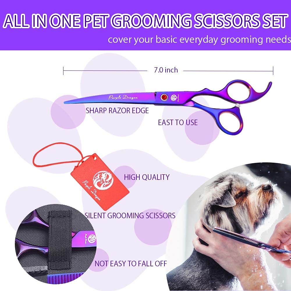 Purple Dragon 7in downward-curved scissor for around-head shaping with control