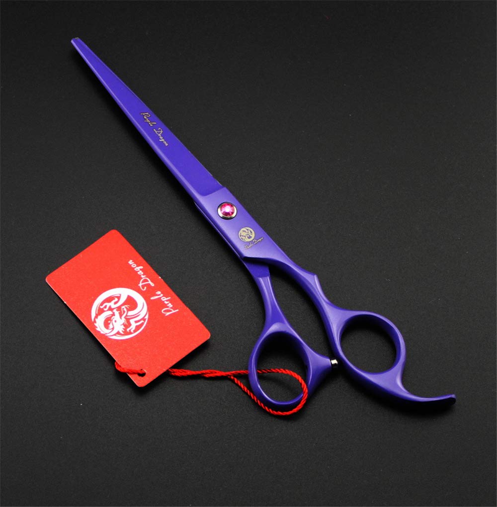 Purple Dragon 7in downward-curved-shear trims around head and ears with controlled shaping.