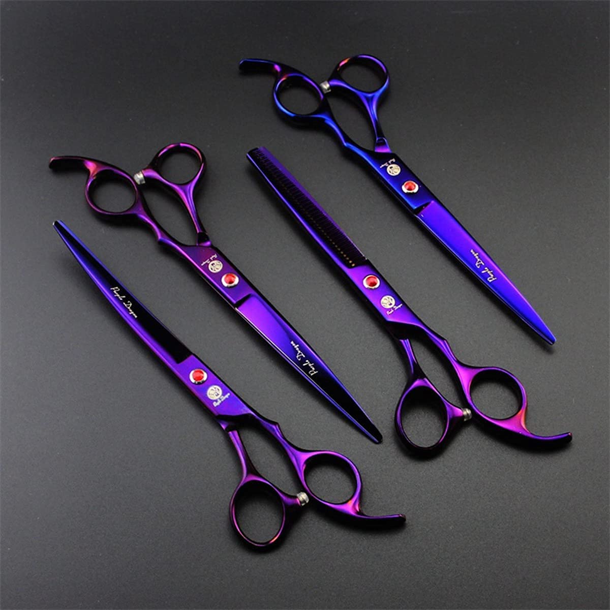 Purple Dragon 7in upward-curved scissor for lifting and shaping fluffy areas